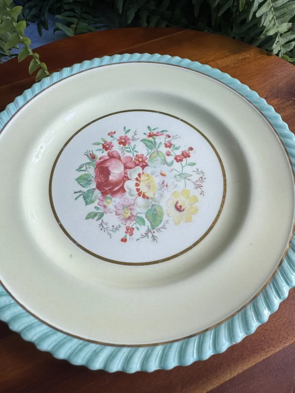 Vintage Johnson Bros Yeovil Salad Plate, Baby Blue Rope Rim Floral